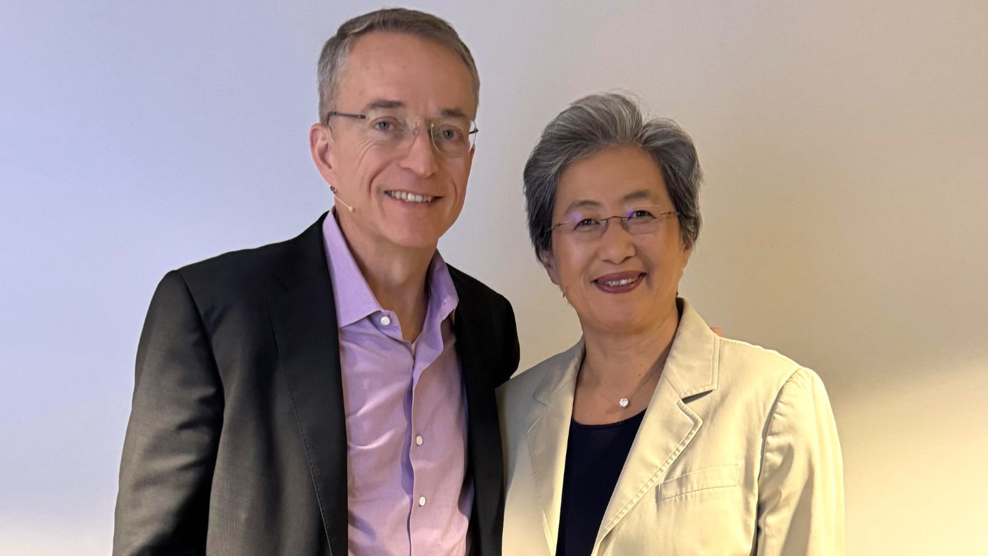 Pat Gelsinger e Lisa Su, CEOs da Intel e da AMD, respectivamente. Foto: Reprodução, X