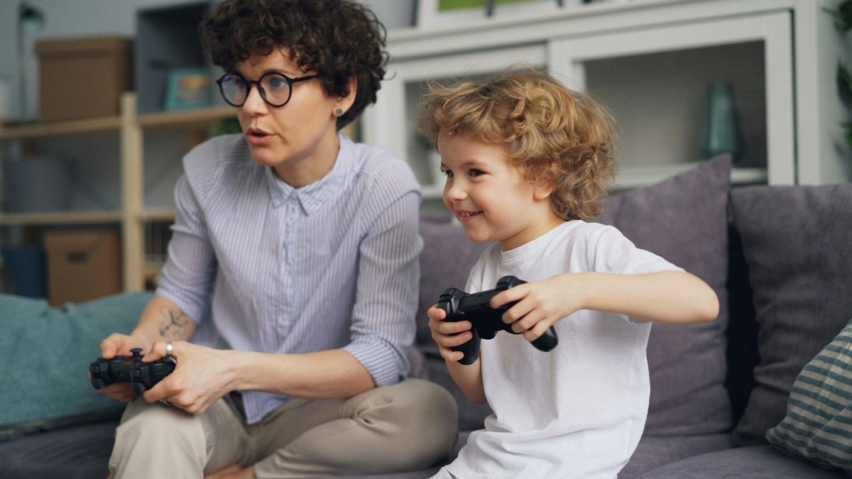 familia, criança, mãe, gamers, videogame