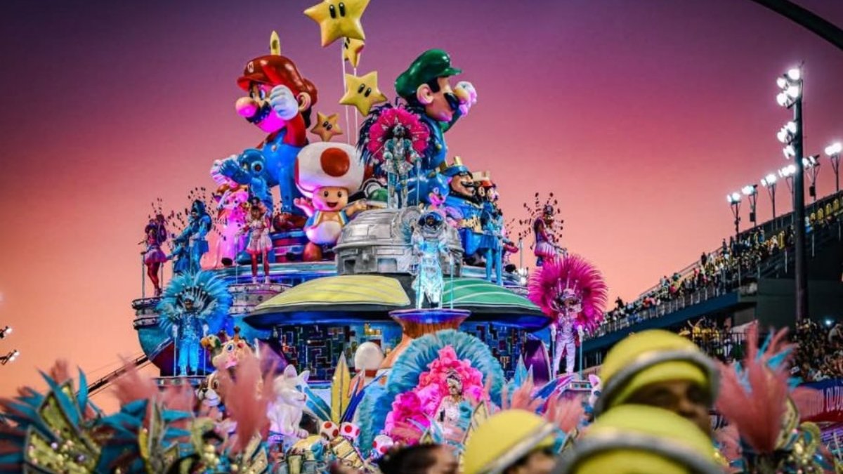carnaval, nintendo, desfile, escola de samba, mario, luigi, toad